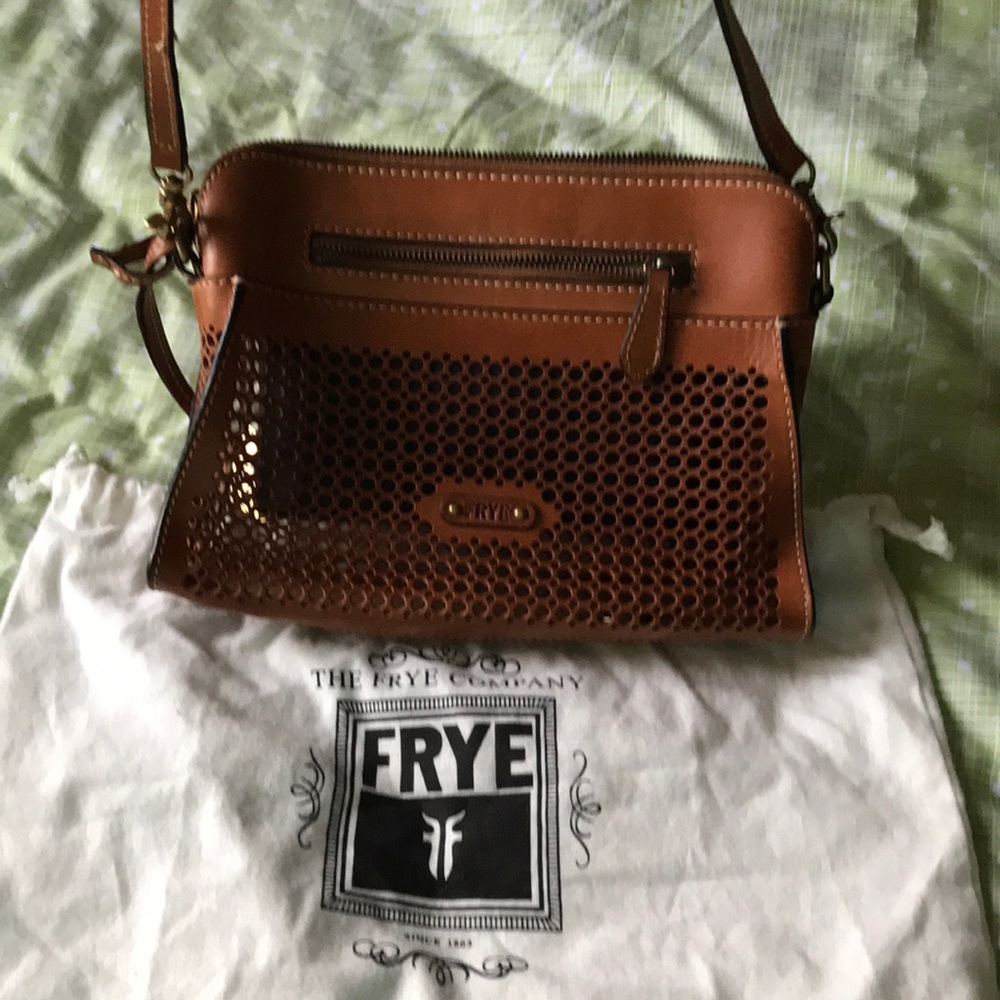 Frye Peyton cognac leather crossbody bag.
